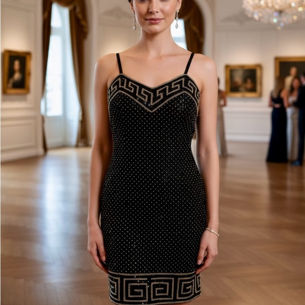 Elegant hand beaded‎ attitudes by Debra Black and Gold Dress